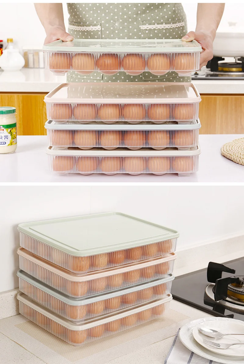 24 Сетки холодильник яйцо анти прокрутки пластиковые лотки контейнер для хранения с крышкой Герметичная коробка для укладки пищи свежий Чехол Органайзер