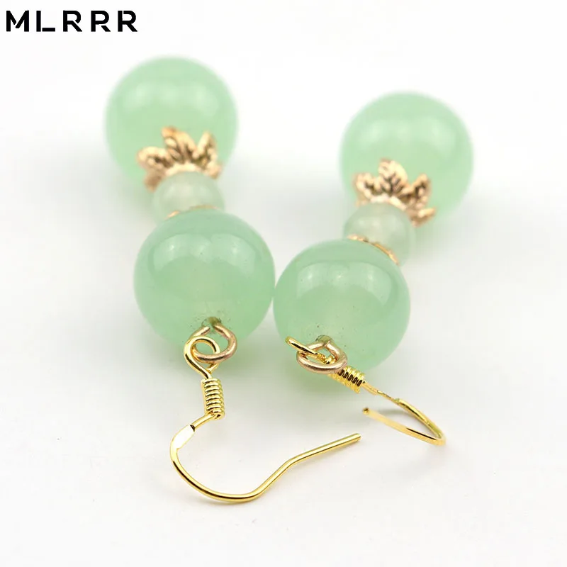 

MLRRR Vintage Classic Natural Stone Jewelry Romantic Light Green Beaded Pendant Pendant Earrings for Women