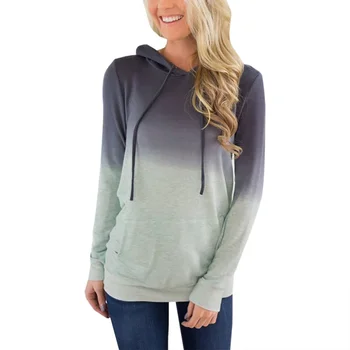 

Fashion Gradient Print Top Drawstring Pocket Loose Hooded Sweatshirts hc