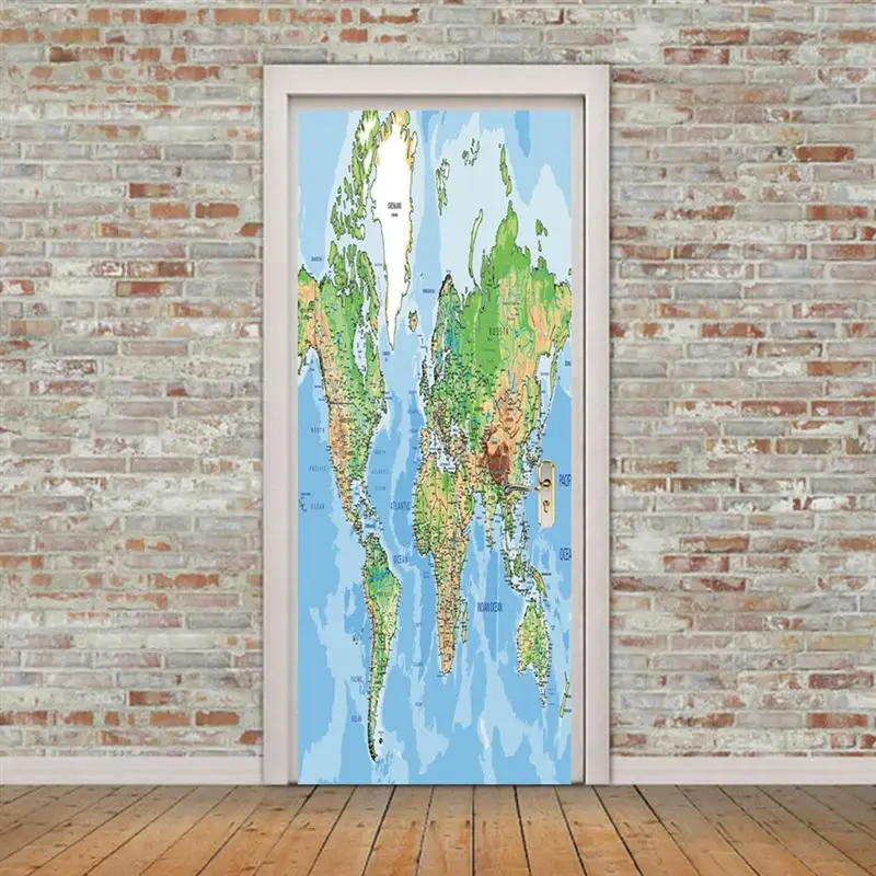1pc Door Sticker Renovation Map Pattern Decorative Removable Waterproof Door Decals Door Sticker For Restaurant Cafe Hotel
