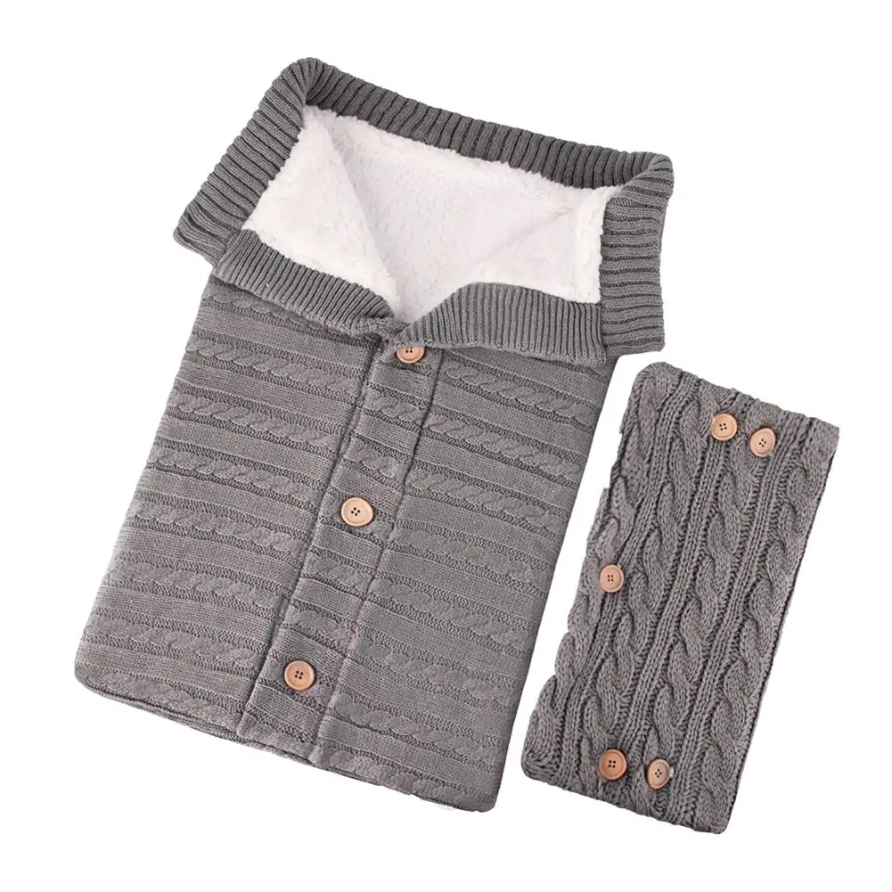 Зимние теплые спальные мешки для новорожденных, детские вязаные пеленки для коляски, одеяло для малышей, спальные мешки+ перчатки для детской коляски - Цвет: Gray