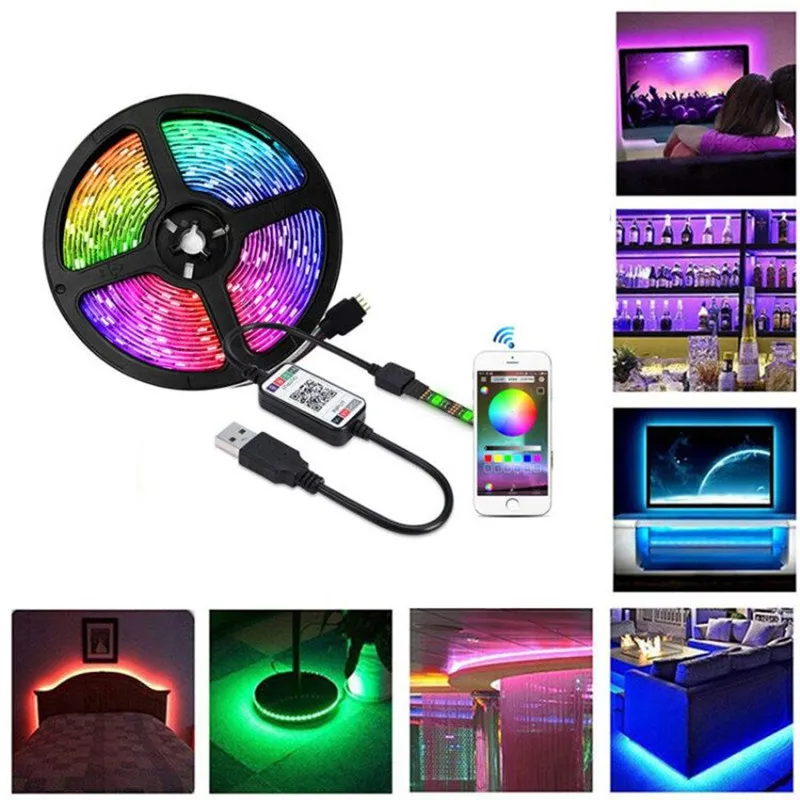 Binval Светодиодные ленты огни ТВ светодиодный подсветкой RGB Светодиодные ленты питаемые через USB порт для ТВ зеркальная поликарбонатная/приложение Управление синхронизироваться с музыкой антивозрастным свойствам