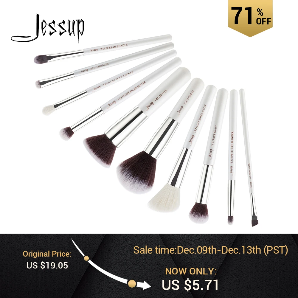 Comprare Jessup Pennelli 10pcs Bianco Argento Spazzole di Trucco Ombretto Prodotti di base Correttore In Polvere Guancia Contorno di Trucco Insieme di Spazzola T236