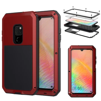 

Outdoor Heavy Duty Doom Armor Shockproof Metal Case with Tempered Glass For HUAWEI Mate 20 P30 Dustproof Protection Cover