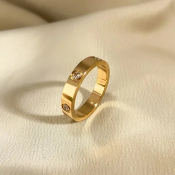 Trendy Stainless Steel Rose Gold Color Love Ring for Women Men Couple Shiny Zircon Rings Jewelry Wedding Gift 1
