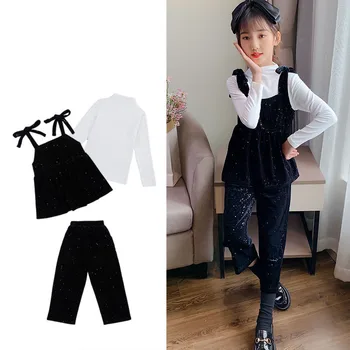 

Autumn Vest T-shirts Pants Three Pieces Suit for Girls Clothes Teen School Girls Clothing Sets Fashion Kids Costume 12 13 Years
