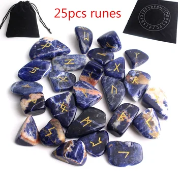 

25Pcs Natural Sodalite Crystal Rune Blue Runes Stone Irregular Divination Fortune-telling Healing Meditation Decor Collection