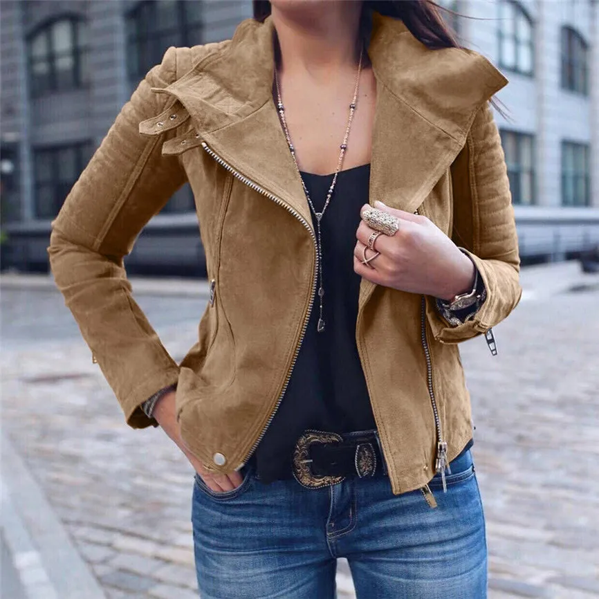 

New Product Womens Ladies Retro Rivet Zipper Up Bomber Jacket Casual Coat Outwear Dropshipping Style Fashion