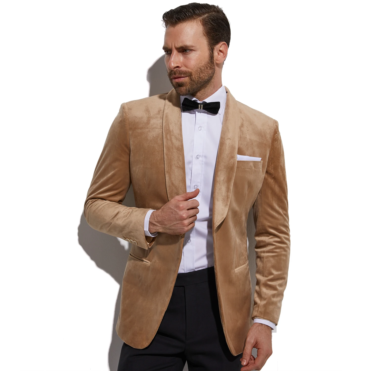 Latest Camel Velvet Tuxedo Jacket Custom Made Slim Fit Golden Color Velvet Blazer Men, Tailored Wedding Velvet  Men Blazers