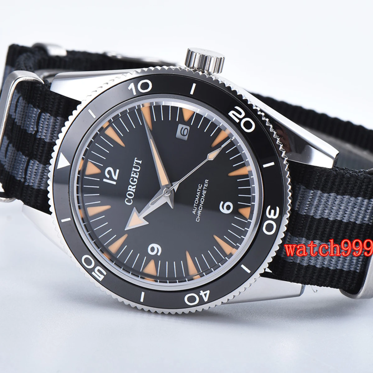 Corgeut 41 мм черный циферблат керамический ободок сапфировое стекло miyota автоматические мужские повседневные часы нейлоновый ремешок водонепроницаемые механические часы