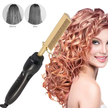 

Electric Hair Curler Comb Wet and Dry Hair Use Hair Curling Iron Straightener Comb Copper 110-240V Hair Styling Tools