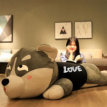 

[Top] Big size 180cm soft Lying down husky dog doll Stuffed plush toy animal cotton Hold pillow Home Decoration adult Gift