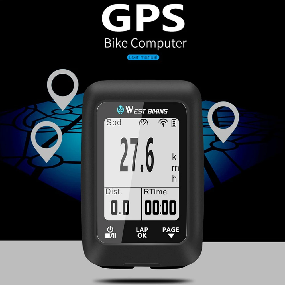 

GPS Bike Computer Wireless Bicycle Cycling Speedometer Odometer Bluetooth ANT+ Support Magene Heart Rate Cadence Speed Sensor