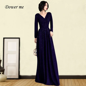 

Black Evening Dresses GK153 Elegant V-neck Evening Gowns For Women Long Sleeve Robe De Soiree Zipper A Line 2020 Formal Dress