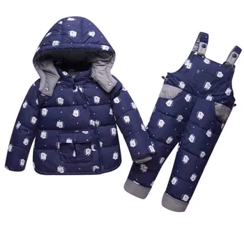 

Winter Children Clothing Set Suit Kids Duck Down Coat Jacket Baby Girl Boy Hooded Parkas +bib Pants Jumpsuit Clothes Snowsuits