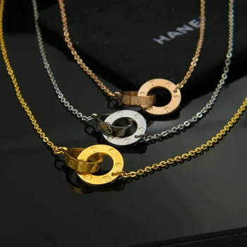 

Titanium steel necklace girl jewelry fashion romantic style double ring shape to send gifts for lovers 2019 new hot