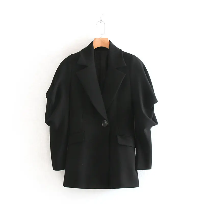 

2019 women fashion solid color fold sleeve casual black suit coat female single button outwear jacket chic autumn mujer CT338