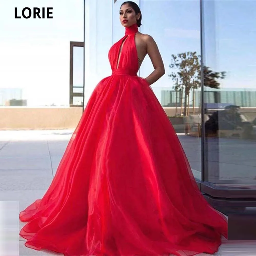 

LORIE красное бальное платье из органзы с высоким воротом без рукавов с открытой спиной Вечерние платья женские вечерние платья 2021