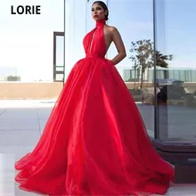 LORIE – robe de soirée rouge en Organza, col haut, sans manches, dos nu, robes de fête pour femmes, 2021
