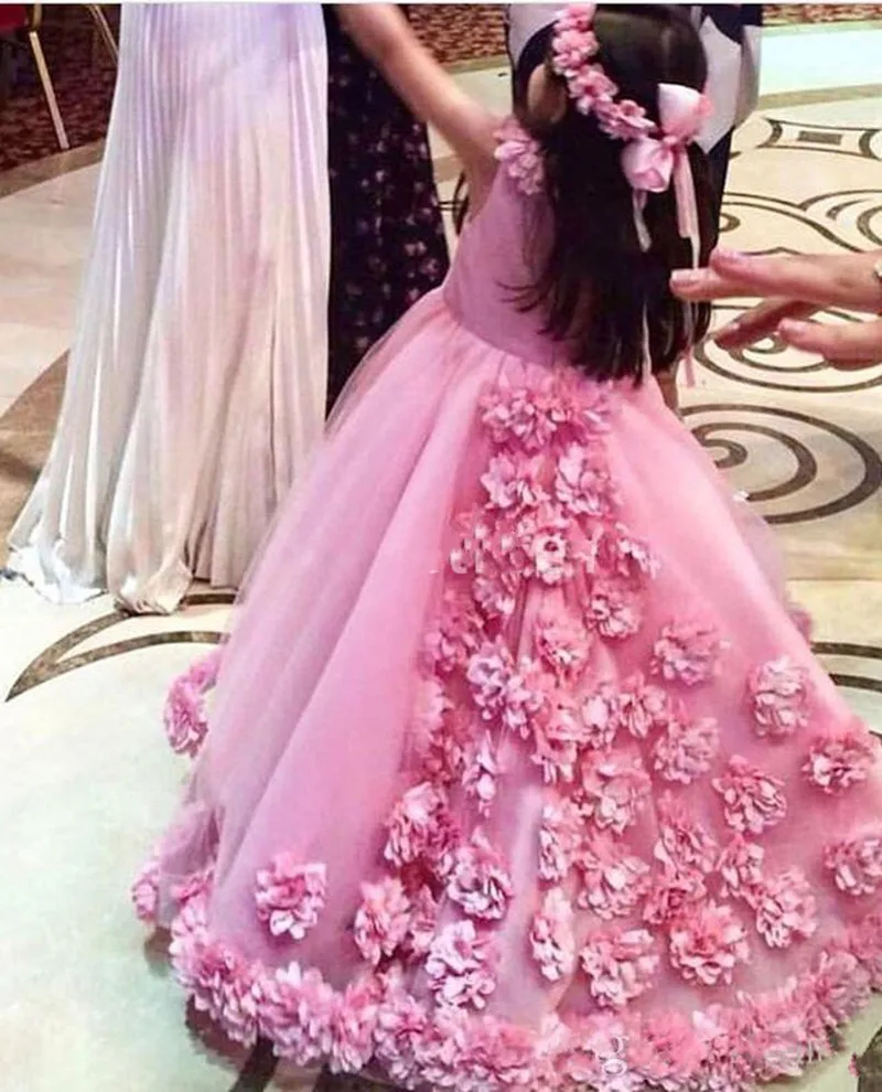 Ярко-розовое фатиновое платье с цветочным рисунком для девочек, с 3D цветочной аппликацией, без рукавов, на заказ, праздничное высококачественное вечернее платье для девочек, детское платье для выпускного вечера