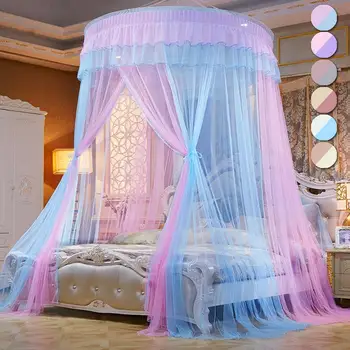 

20 Double Colors Hung Mosquito Net Princess Bed Tent Curtain Foldable Canopy On The Bed Elegant Fairy Lace Dossels D20