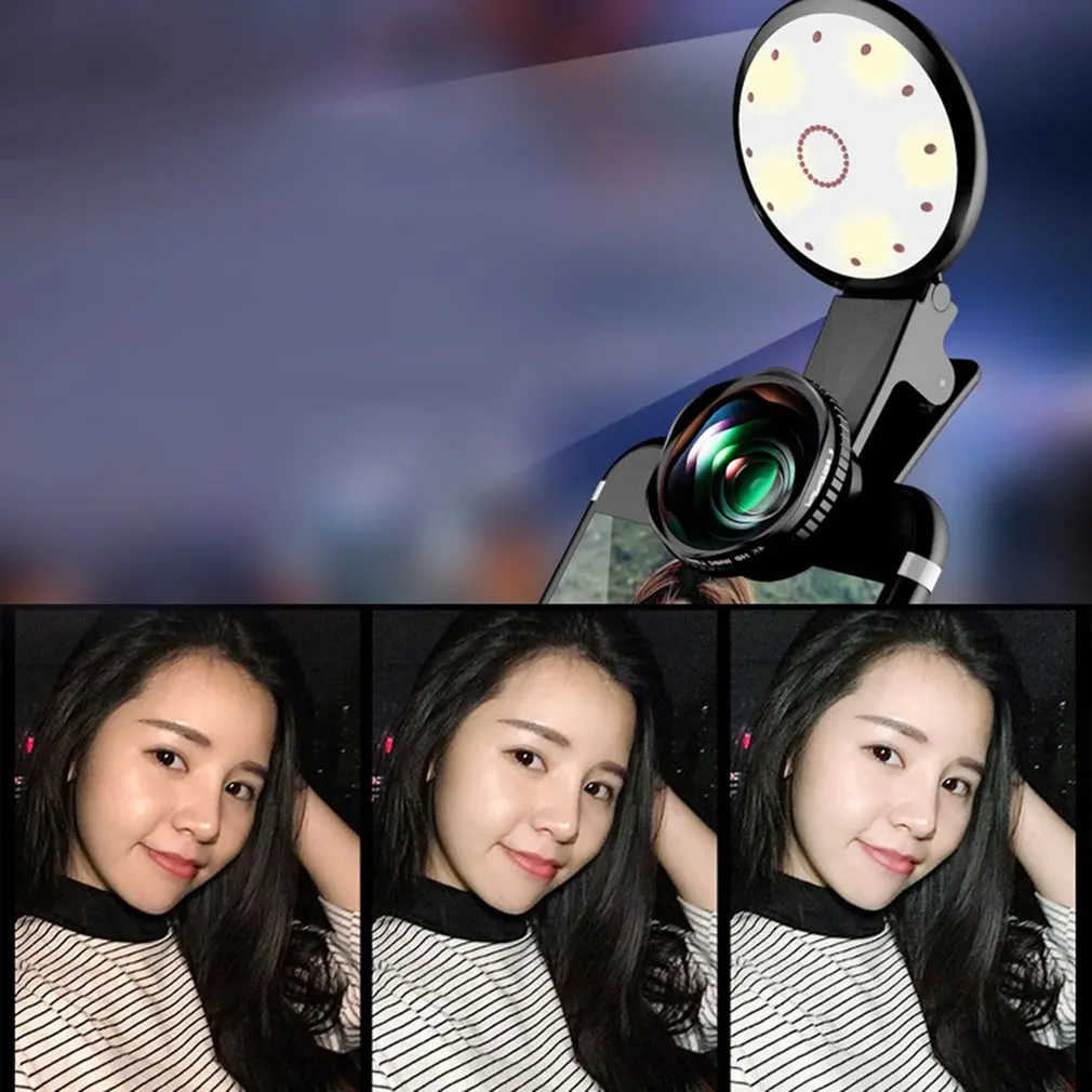 Mobile Phone External Lens Live Light Fill Light Universal Led Beauty Self-Timer Wide-Angle Macro for iphone HUAWEI Samsung