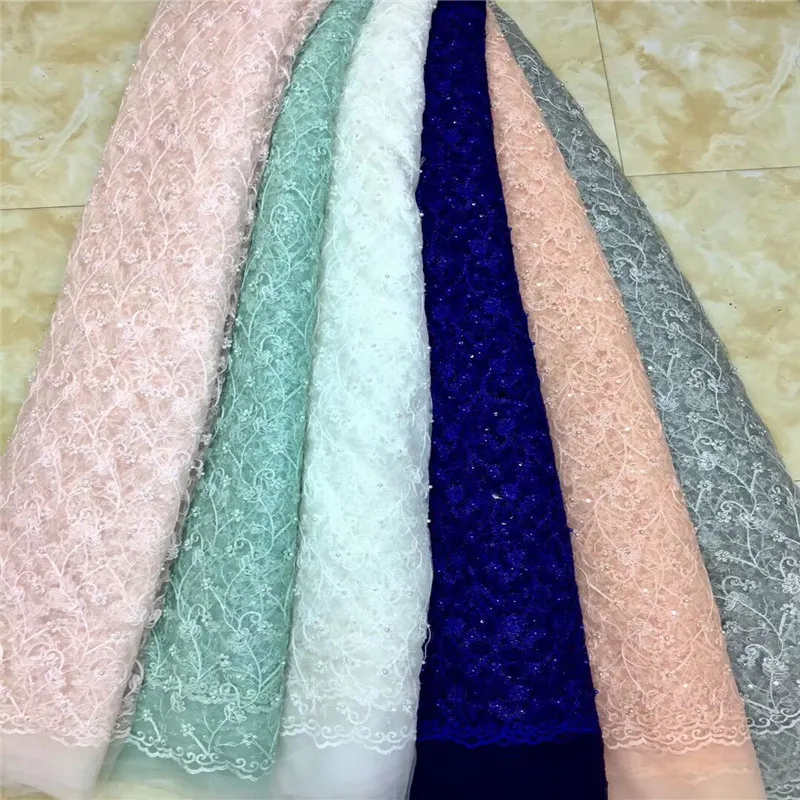 African Beaded 3D Tulle Lace Fabric sequins green French High Quality Nigerian Embroidery | Дом и сад