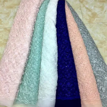 

African Beaded 3D Tulle Lace Fabric sequins green African French Lace Fabric High Quality Nigerian Embroidery Tulle French Lace