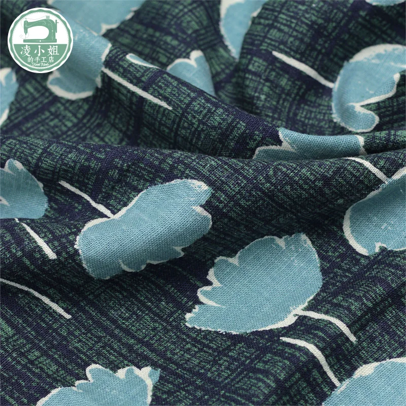 

Nordic wind big leaf printing cotton linen fabric diy bag handmade clothing fabric