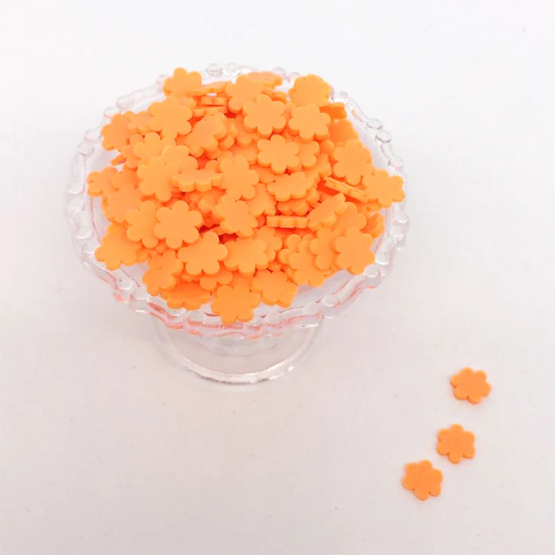 orange 100 г/лот цветок полимер Горячая мягкая глина брызги для поделок крошечные милые пластиковые Klei частицы грязи DIY слизи наполнитель аксессуары 5 мм - Цвет: orange
