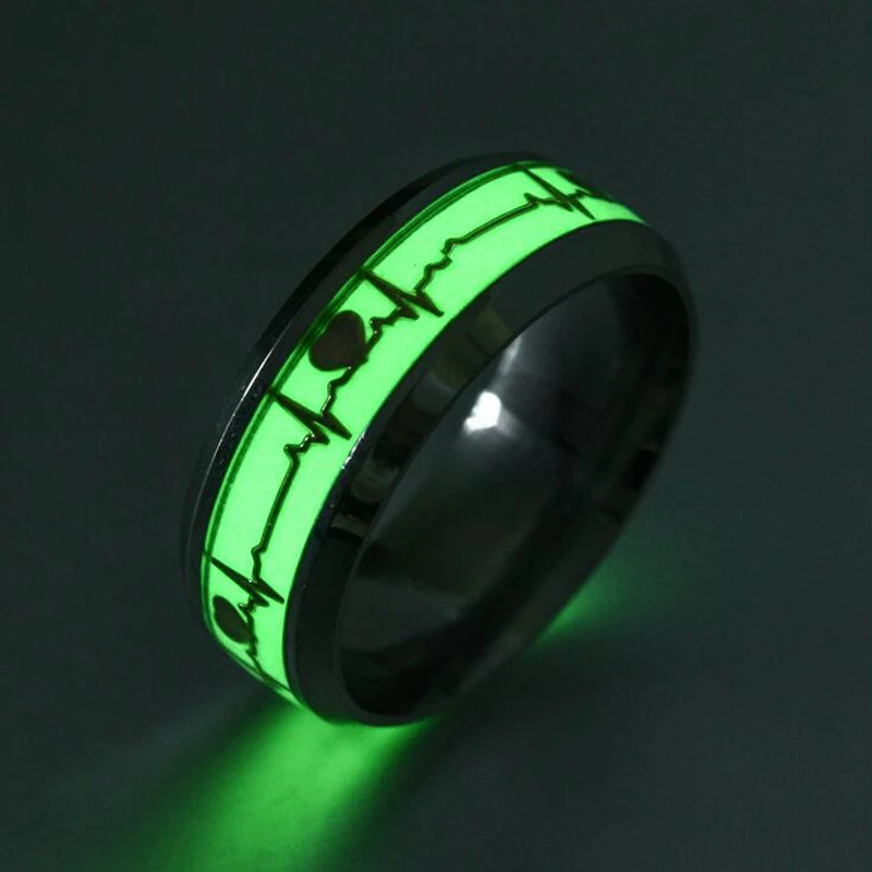Fashion Stainless Steel Luminous Finger Ring Women Men Glowing In Dark Heart Couple Wedding Bands Jewelry Gift Accessories stainless steel ring couples rings finger ring wedding rings wedding ring