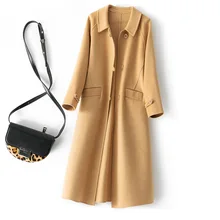 

Double Sided Cashmere Tweed Coat Women's Medium Length 2022 High-end Camel Large Autumn And Winter Solid Wool Tweed Coat