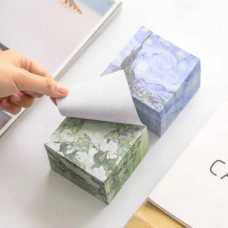 

1 Pcs Creative Memo Pad 400Sheets Famous Oil Painting N Times Stickers Simple Sticky Notes Paper Color Message Notes Notes Book
