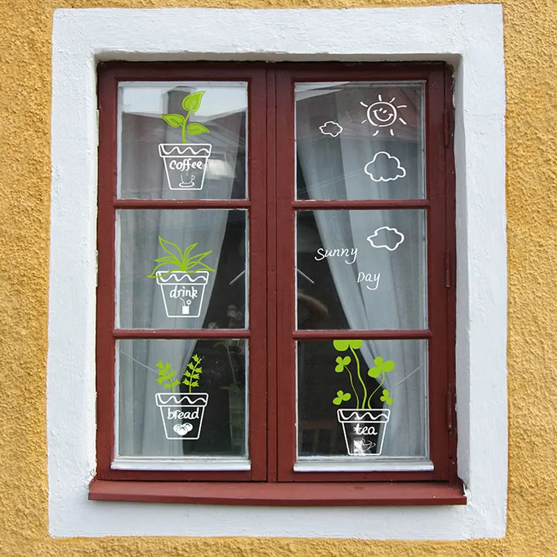 Potted Leaves Glass Window Wall Sticker Living Room Showcase Background Home Decorations Wallpaper Mural Combination wall stickers window stickers