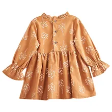 Осеннее Повседневное платье с длинными рукавами и цветочным принтом для маленьких девочек Нарядный сарафан для малышей платье для маленьких девочек