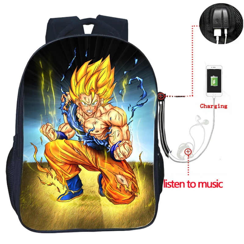 Высокое качество аниме Dragon Ball USB зарядка Рюкзак Гоку Вегета школьные сумки модные мужские и женские рюкзаки Повседневный Рюкзак - Цвет: 14