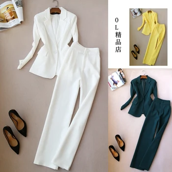 

2020 spring and autumn new thin fashion suit female long-sleeved jacket wide-leg pants two-piece temperament women's clothing