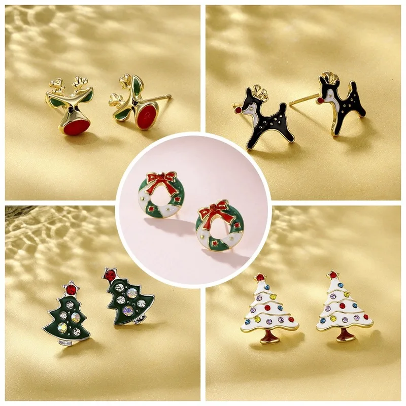 

2020 Wholesale European and American Cross-border Earrings Ins Christmas Hot Style Dripping Elk Christmas Tree Small Earrings