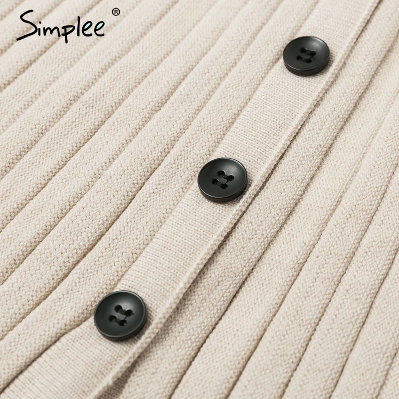 Simplee Осенние вязаные женские юбкa Vintage A-line пуговицы сплошные миди-юбкa Элегантные женские облегающие стрейч-карандаш офисные