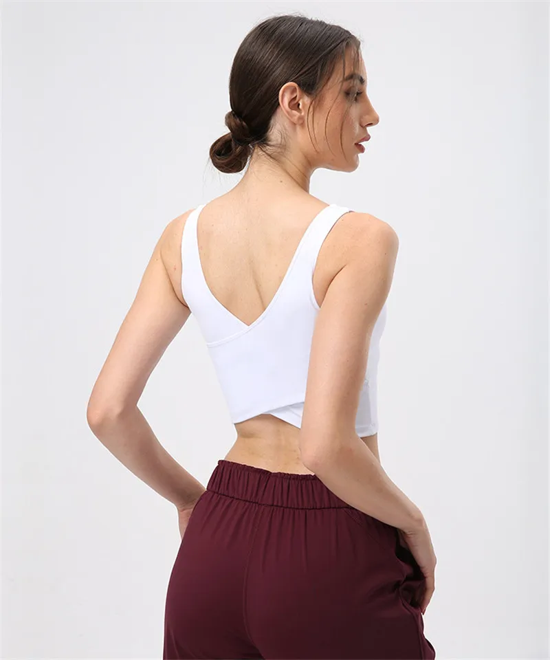 Solid Color Sports Tank Soft Yoga Vest Crop Top Moisture Wicking Tight Fitness Bra Women No Rims Removable Chest Pad Gym Clothes