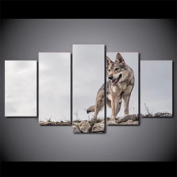 

5 Panel Canvas Art Wild Wolf Painting Animal Modern Modular Wall Pictures For Living Room Canvas Painting
