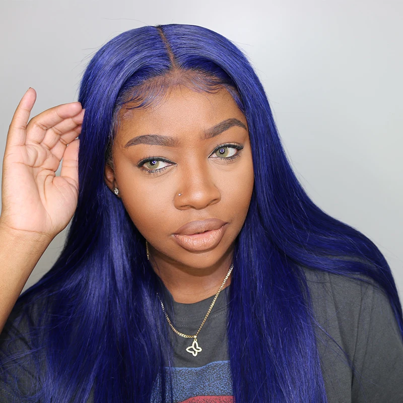 Blue Wig 13*4 Lace Front Wig 150% Straight Colored Human Hair Wig Blonde 613 Lace Wig Brazilian Remy Colorful Wig Pre Plucked
