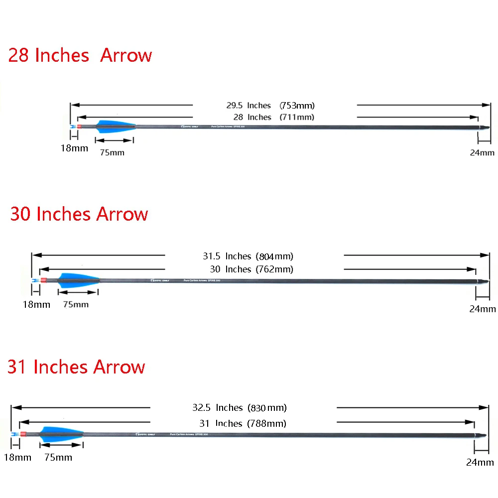 28/30/31 Inch Pure Carbon Arrows Spine 300 400 For Compound Recurve Bow LongBow Hunting Archery with Replaceable ArrowHeads 2