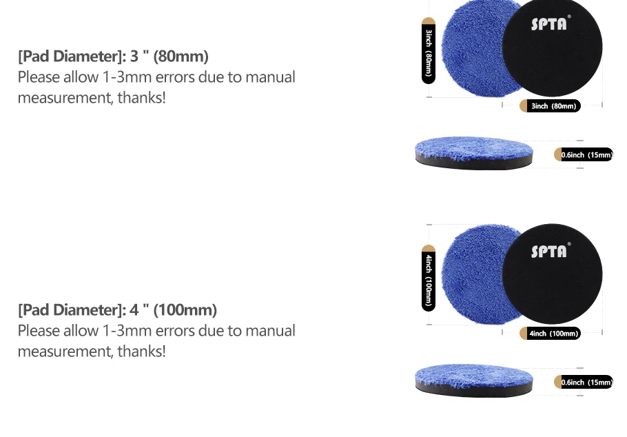 SPTA 1 to 7 Inch Microfiber Polishing Pad Removing Wax Buffer Pads