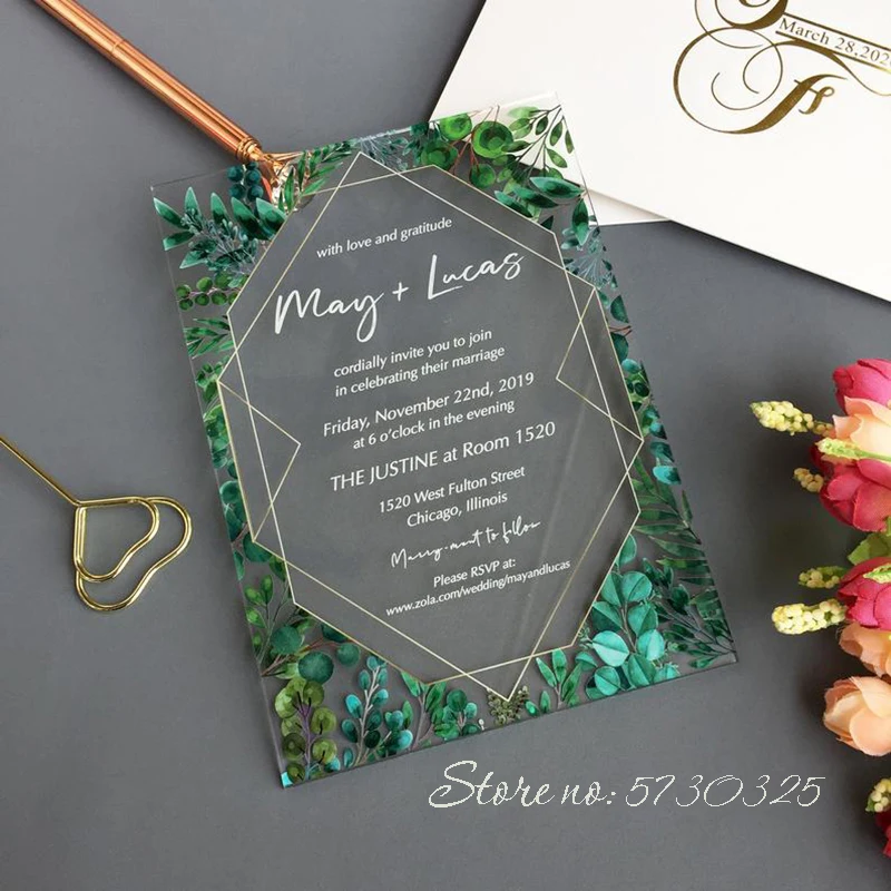 Custom Acrylic Wedding Invitation Transparent Eucalyptus Invitation