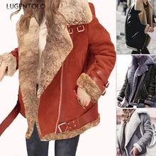 Lugentolo Женская куртка осень и зима с длинными рукавами локомотив оленья кожа имитация овчины плюс бархат толстый пальто