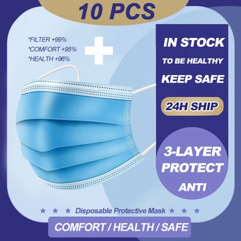 

3 Layers Mask Protection Masks Disposable Face Masks Elastic Ear Loop Disposable Filter Soft Safety Mask