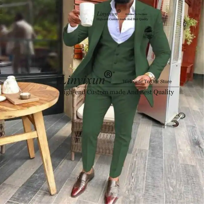 Ejercito Verde Trajes Para Hombre Delgado Ajuste 3 Piezas Verde Negocio Novio Chaqueta De Esmoquin Trajes Para Boda Graduacion Noche Trajes Aliexpress