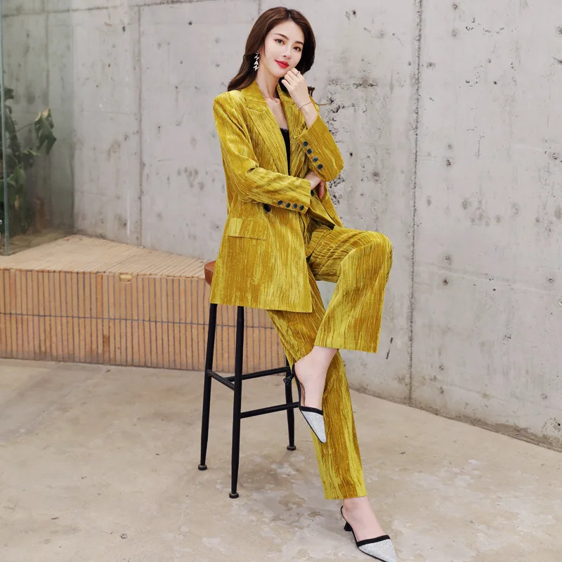 

2020 New Style WOMEN'S Dress-Style Velvet Suit Loose Pants Two-Piece Set Spring Hipster Vintage Casual WOMEN'S Suit