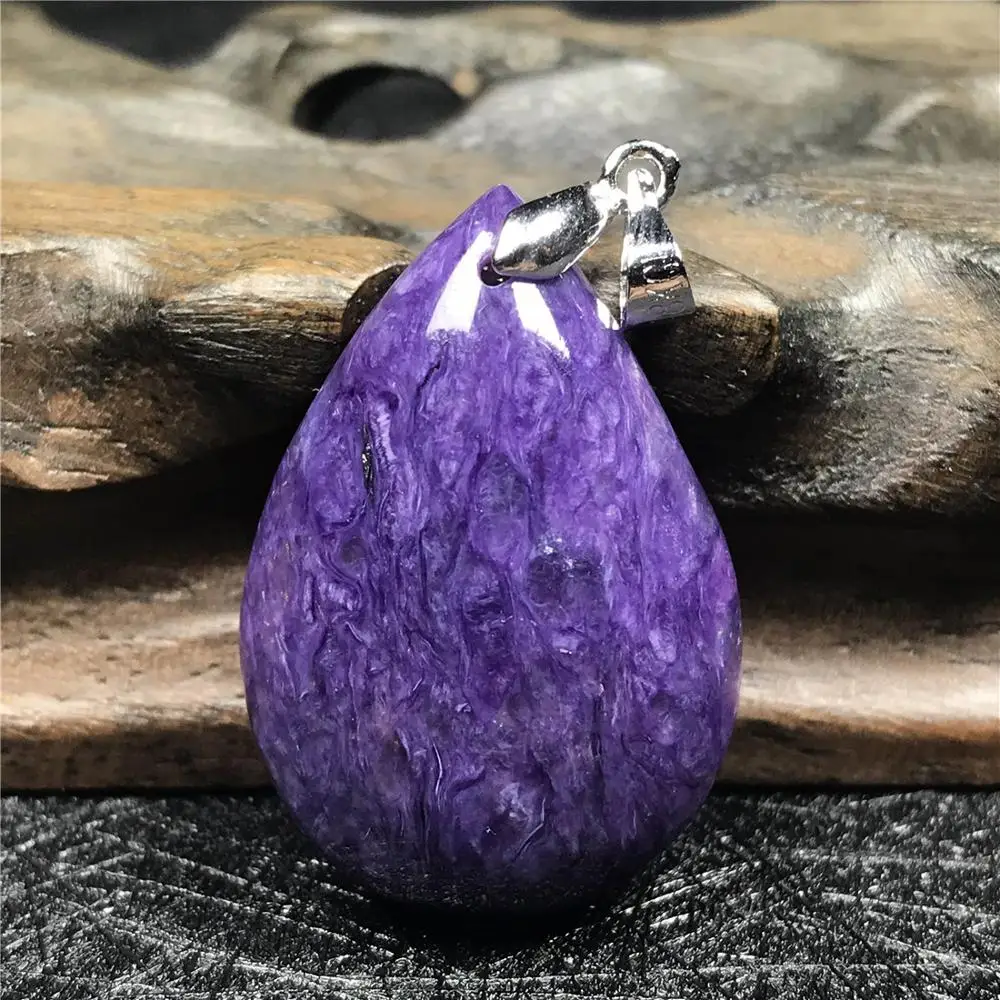 Топ натуральный фиолетовый Чароит кулон для женщин леди кристалл 31x21x9 мм капли воды бусины 925 серебро ожерелье кулон ювелирные изделия ааааа